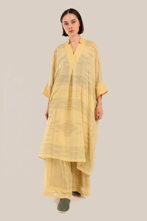Embroidered oversized kaftan dress with V neckline